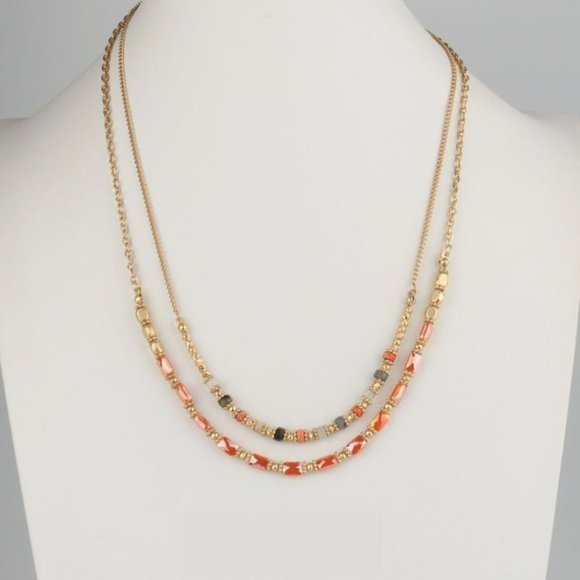 MultiColor Double String Beads Necklace With Matching Earrings - Fashion Jewelry - Picture 2 of 4